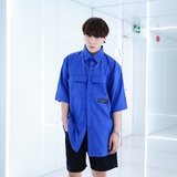 OHONLY本期主推 2016韩国新款大蓝oversize男女GD同款五分袖衬衫