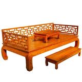 1米实木现代中式格子罗汉床组合榆木小床清明仿古家具特价三件套
