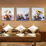 新中式三联装饰画现代客厅挂画沙发背景墙画餐厅卧室壁画油画荷花