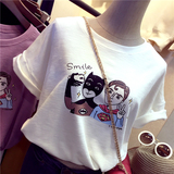 韩国ulzzang百搭宽松恶搞超人蝙蝠侠竹节棉圆领短袖T恤女潮 夏季