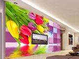 新款3D立体壁画客厅电视沙发卧室玄关背景墙纸温馨浪漫郁金香花