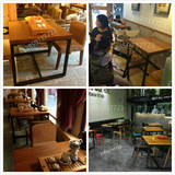 复古餐桌椅组合 西餐厅洽谈桌椅咖啡厅桌椅实木 奶茶店甜品店桌椅