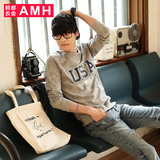 AMH男装韩版2016春装新款男士青年圆领修身贴布印花卫衣OC4265荞