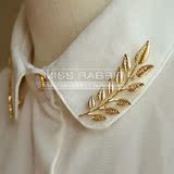 原创文艺复古金色树叶麦穗领针胸针男女衬衫配件衣领夹领子装饰物