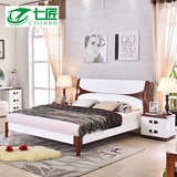 七匠家具 现代简约 卧室板木 白色烤漆板式 双人床1.8米成人