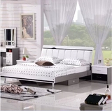 现代简约钢琴烤漆板式床白色印花板式双人床/木质时尚卧室家具1.8