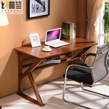 桌现代简约创实木宜家台式卧室家用电脑双人简易书桌带书架组合意