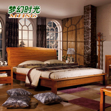 现代中式实木床1.5米1.8米双人婚床高箱床简约现代白蜡木卧室家具