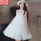 孕妇春装打底连衣裙2016夏季韩版大码蕾丝网纱孕妇无袖公主蓬蓬裙