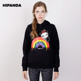 HIPANDA 设计潮牌 女连帽套头彩虹印花卫衣 熊猫