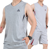 夏季纯棉无袖运动套装男士大码篮球服跑步健身房运动服背心短裤薄