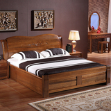 全实木床1.8中式实木双人床高箱储物床1.5米高档实木家具胡桃木床