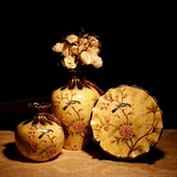 博物欧式陶瓷三件套 美式花瓶摆盘套装客厅装饰品架玄关创意摆件