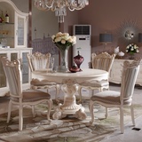 欧式实木雕花餐桌法式奢华彩绘圆餐桌大小户型一桌四六椅组合定制