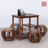 红木家具 鸡翅木功夫茶桌椅凳组合 仿古中式实木带电磁炉小茶几