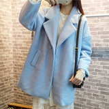 2015秋冬新款韩版时尚纯色小西装女羊毛一粒扣长款毛呢大衣外套