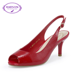 2016哈森正品牌高档真皮漆皮女鞋黑色大红色白色细跟高跟鱼嘴凉鞋