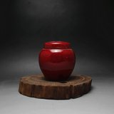 民国粉彩红釉花鸟罐 古董古玩 仿古瓷器 收藏摆件 复古茶叶罐