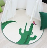 韩国产公主家居正品代购绿色鲨鱼儿童房抗菌柔软隔凉圆形地毯脚垫