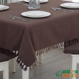 纯色桌布布艺棉麻餐桌椅垫套装圆长方形定制欧美式简约茶几布