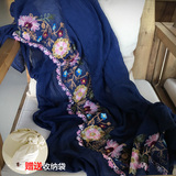 迪格丝达刺绣花朵印度尼泊尔棉麻围巾披肩两用女春秋冬季丝巾文艺