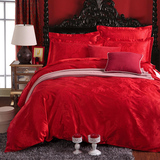 床上用品全棉贡缎提花四件套纯棉春夏床单被套大红婚庆结婚四件套