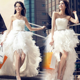 韩版新娘前短后长冬季新娘婚纱晚礼服拖尾抹胸公主裙婚纱2014新款
