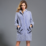 2015冬季新款皮草羊剪绒中长款羊皮毛一体外套女刺绣大衣修身女装