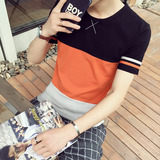 2016夏季新款男士短袖T恤潮学生韩版修身撞色半袖圆领衣服半截袖