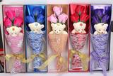 三朵加小熊玫瑰香皂花束肥皂礼盒送女友闺蜜生日礼物母亲节礼品