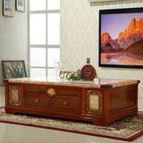 新款简约实木大理石台面茶几  欧式现代 方形带抽屉客厅实木家具