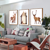 麋鹿一家北欧玄关装饰画客厅沙发挂画三联现代简约美式壁画电表箱