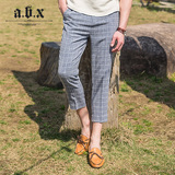 abx夏季韩版男士薄款格子9九分裤男格子裤修身小脚裤时尚休闲裤潮
