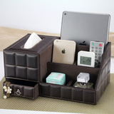 皮革餐巾抽纸盒 多功能纸巾盒木质 桌面遥控器收纳盒欧式创意包邮