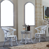 欧式休闲真藤椅子茶几三件套装白色现代简约阳台藤编桌椅组合家具