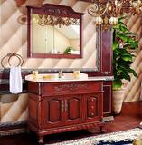 欧式浴室柜组合落地雕花洗手洗脸盆柜橡木仿古实木洗面台美式乡村