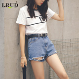 LRUD2016夏季新款韩版撞色数字印花短袖T恤女百搭显瘦宽松上衣