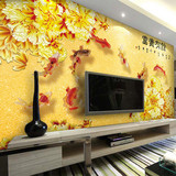 中式立体牡丹九鱼图3d大型壁画壁纸客厅沙发电视背景墙纸家和富贵