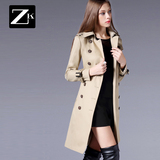 ZK英伦风2016春装新款双排扣修身显瘦中长款复古女式风衣外套女装