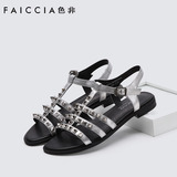 FAICCIA色非2016夏季新款铆钉粗跟女鞋罗马风凉鞋女欧美B008