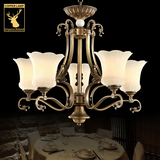 欧式全铜美式吊灯云石简约大气客厅灯饰仿古LED卧室餐厅纯铜灯具