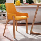 北欧实木软包餐椅创意宜家棉麻布艺咖啡椅子简约现代餐厅椅包邮特