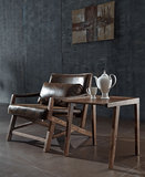 新款复古做旧实木扶手椅皮艺布艺沙发椅个性咖啡椅子简约休闲躺椅