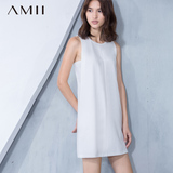 Amii女装旗舰店2016夏新款艾米几何切袖短款弹力直筒背心连衣裙