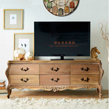 美式乡村复古做旧电视柜 法式风化白实木电视机组合落地柜定制