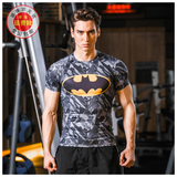 包邮超人英雄系列紧身衣蝙蝠侠迷彩短袖弹性训练跑步速干衣T恤PRO
