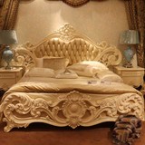 欧式床双人床 特价结婚床1.8米美式床 古典床 奢华实木雕花真皮床
