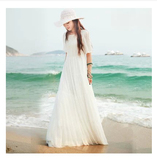 2015新款大码波西米亚长裙沙滩裙雪纺海边度假大摆纯色连衣裙子夏