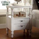 美式实木床头柜卧室三斗柜带抽屉储物柜子简约现代彩绘白色床头柜