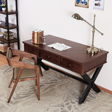美式铁艺全实木简约书桌复古做旧办公桌工作台简易笔记本电脑桌子
